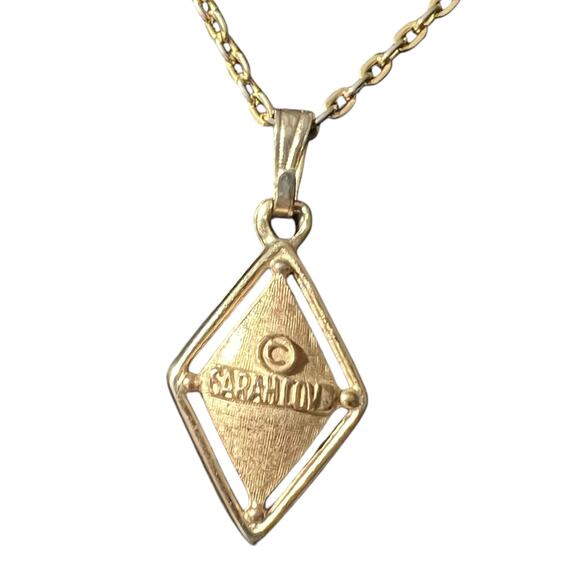 Vintage Sarah Coventry Pearl Pendant Necklace Gold-Tone Diamond Shape - Picture 2 of 2